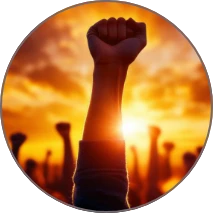 Hands closed fist raised